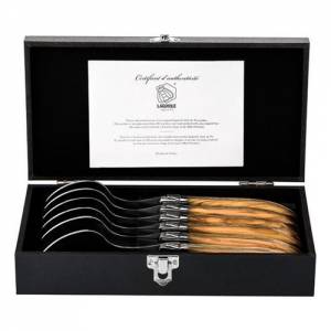 STEAK SPOONS LUXURY LINE OLIVE WOOD STAINLESS STEEL SET OF 6 PIECES LAGUIOLE STYLE DE VIE