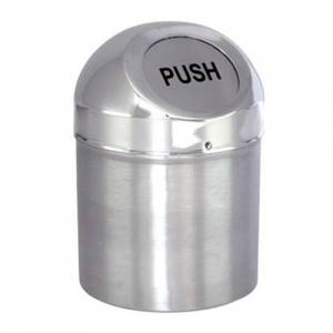 POUBELLE DE TABLE AVEC COUVERCLE HANCHE DIAM. 12CM. HG. 18CM. acier inoxydable