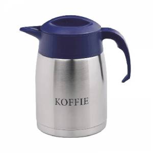 Isoleerkan EasyClean dubbelwandig rvs inh. 1,2l. kleur blauw m/opdruk koffie