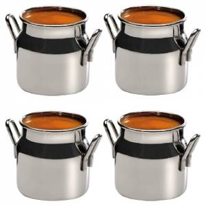 MILK CAN SET 4 PIECES CONTENT. 80ML. Stainless steel cream dish