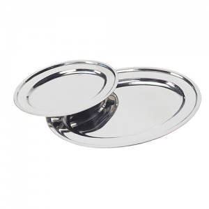SERVIERSCHALE AUS EDELSTAHL OVAL MIT PERLENRAND ABM. 25X18CM.