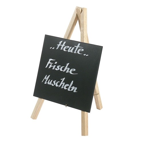 TAFEL MINI-ESEL-SET 3-TEILIG ABM. 13X15X24CM. KLAR LACKIERTES HOLZ MIT PVC-PLATTE