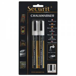 Kreidestift, flüssiges, löschbares Medium, 2–6 mm. SET AUS 2 STÜCK FARBE WEISS SECURIT