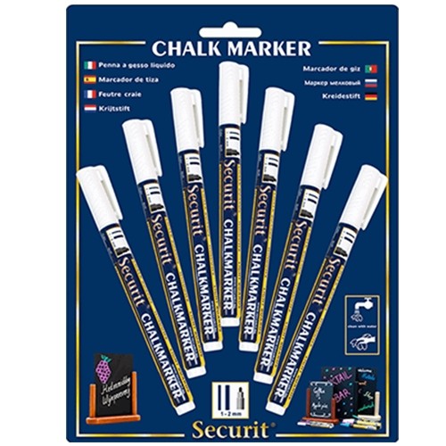 Krijtstift Liquid uitwisbaar fijn 1-2mm. set á 7 stuks kleur wit Securit