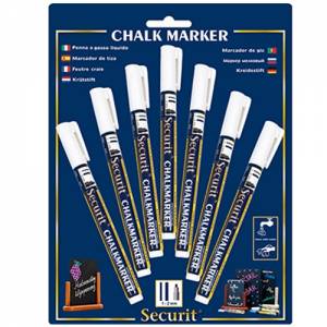 Kreidestift, flüssig, löschbar, fein, 1–2 mm. SET AUS 7 STÜCK FARBE WEISS SECURIT