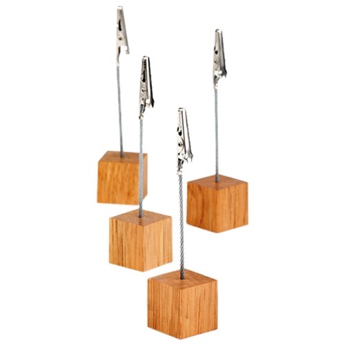 Kaartjesstandaard op houten voet HG. 12cm. set 4 á stuks incl. 20 witte labels