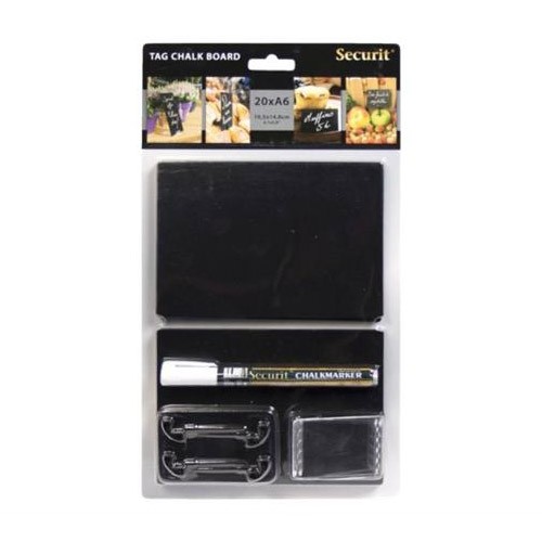 PRÄSENTATIONSSET BESTEHEND AUS A7-KREIDETAFELN, HALTER UND SECURIT-KREIDESTIFT