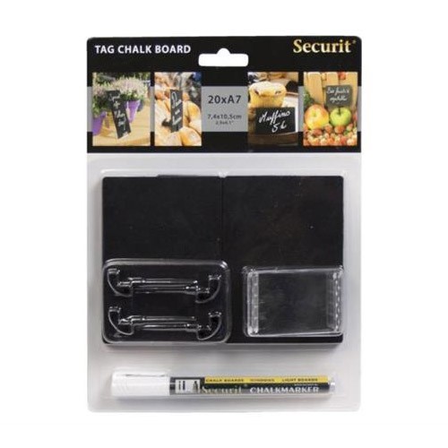PRÄSENTATIONSSET BESTEHEND AUS A7-KREIDETAFELN, HALTER UND SECURIT-KREIDESTIFT