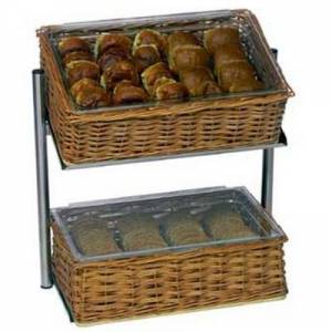 BUFFET-DISPLAY SCHRÄGMODELL 2 REGALE (OHNE BOXEN) ABM. 62,5 x 31 (H) 58 cm. Edelstahl