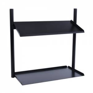 BUFFET-DISPLAY GERADE MODELL 2 REGALE (OHNE BOXEN) ABM. 62,5 x 31 (H) 58 cm. SCHWARZBESCHICHTETER EDELSTAHL