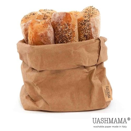 Opbergzak wasbaar papier medium afm. 12,5x18cm.HG. 33cm. kleur naturel Uashmama