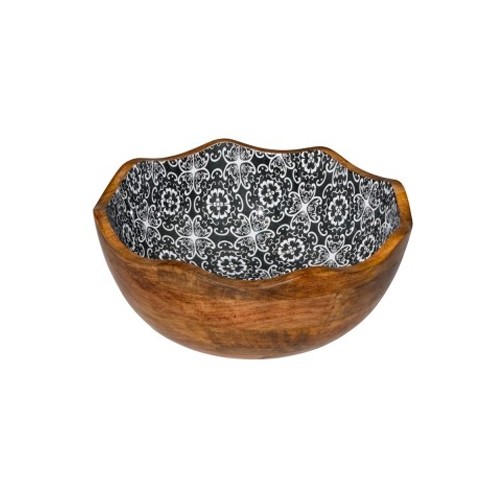 HOUTEN KOM DIAM. 30CM HGT. 11CM. INH. 3L. ZWARTE BLOEM