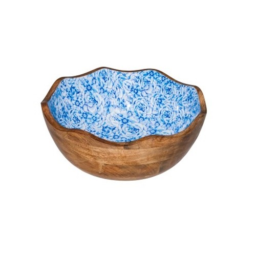 HOLZSCHÜSSEL DURCHM. 30CM HGT. 11CM. INH. 3L. BLAUE BLUME