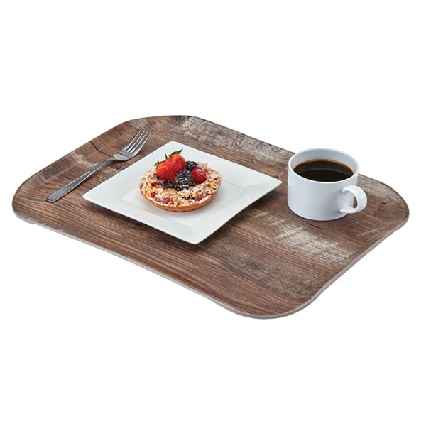 Plateau en bois Century, dimensions : 26,5 x 32,5 cm. Couleur : Chêne foncé Cambro.